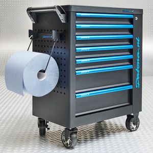 Datona® Gereedschapswagen 7 lades + papierrolhouder en 2 rollen werkplaatspapier - Mat Zwart
