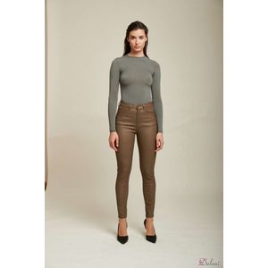 Broek Toxik3 hoge taille lederlook taupe skinny fit