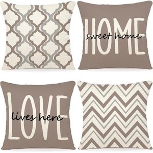 Pillowcase 40 x 40 cm, set of 4 decorative pillows, linen pillowcases, geometric pattern, cushion covers for sofa, bedroom, couch, outdoor, cushion, 40 x 40 cm, khaki