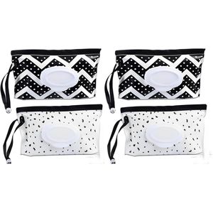 Tissue box-Vochtig toiletpapier houder-vochtig toiletpapier houder-4-pack vochtige doekjeshouder - Draagbare vochtige doekjestas - Houder voor vochtige doekjes - Reis- en kindvriendelijke dispenser voor vochtige doekjes - Zwarte golf, wit -24x13,5 cm