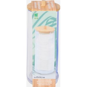 Wattenschijfjeshouder - Met bamboe deksel - Transparant - Ø 7 x 8,2 cm