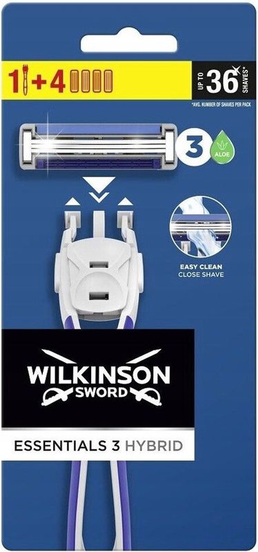 Wilkinson Sword - Essentials 3 Hybrid - Scheerapparaat met 4 Vervangbare Mesjes