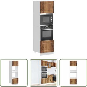 The Living Store Ovenkasten 2 st Lucca bewerkt hout oud houtkleurig - Ovenkast - Keukenopstelling - Houten Kast - Vintage Keuken - Opslagruimte