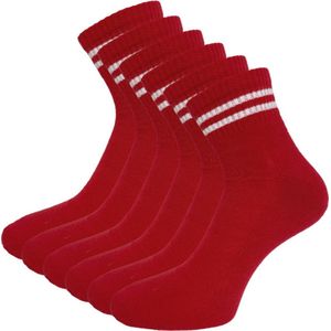 6 paar Quarter Sneakersokken - SQOTTON® - Rood-Wit Gestreept - Maat 47-50