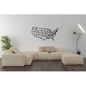 HOUTEN WANDDECORATIE / WOODEN WALL DECORATION - MUURDECORATIE / WALL ART - LANDKAART AMERIKA / COUNTRY MAP AMERICA USA - 100 x 50 CM - ZWART HOUT / BLACK WOOD - WANDFIGUUR USA - CADEAU / GIFT / GESCHENK