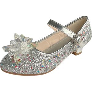 Elsa prinsessen schoenen zilver glitter sneeuwvlok maat 26 - binnenmaat 17 cm - bij jurk verkleedkleding