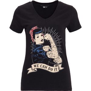 Queen Kerosin - We Can Do It - T-shirt - Zwart - Dames