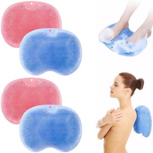 4 stuks - siliconen badmassageborstel - voetscrub - wandgemonteerde massagemat - douchescrubmat - met antislip zuignap - 20*28CM - blauw en roze - voor exfoliatie, rugmassage en voetverzorging