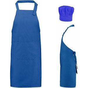 Benza Schort Keukenschort voor volwassenen 70 x 85 cm en koksmuts - Kobaltblauw
