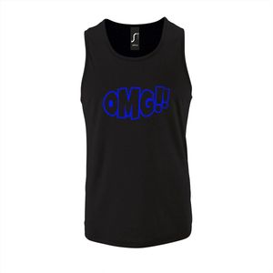 Zwarte Tanktop sportshirt met ""OMG!' (O my God)"" Print Blauw Size XL