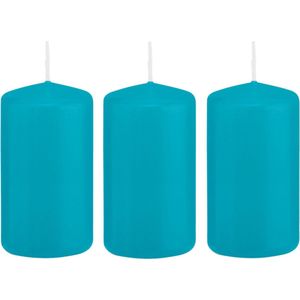 5x Turquoise blauwe cilinderkaarsen/stompkaarsen 5 x 10 cm 23 branduren - Geurloze kaarsen turkoois blauw - Woondecoraties