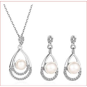 Fashion Jewelry - Dames 3-delige Parel set met Strass versiering in Zilverkleurig cadeau voor haar