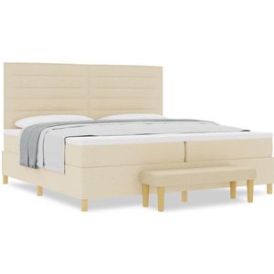 vidaXL - Boxspringbed - met - Matras - & - Bank - Crème - 200x200 - cm - Stof