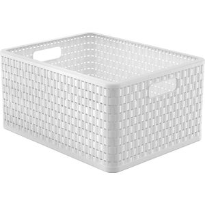 Opbergdoos 28l in rotan-look Kunststof (PP) BPA-vrij wit A4+/28l - Grote capaciteit - Rotho Country - 43.0 x 33.0 x 21.5 cm Wicker Storage Basket (2-5)