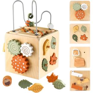 Baby Activiteiten Kubus Montessori Houten Sensorisch Speelgoed - 1-3 Jaar - Vorm Sorteerder Fijne Motoriek - Educatief Centrum met Kraal Doolhof - Cadeau voor Kinderen .