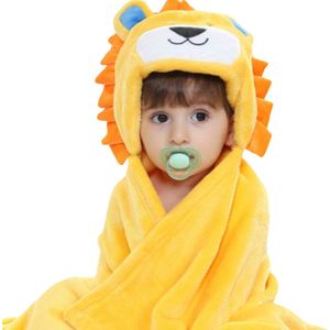 BoefieBoef Leeuw 2-in-1 Fleece Badcape & Wikkeldeken voor Baby's/Peuters met Dierencapuchon: Warm, Zacht & Comfortabel - Ideaal als Kraamcadeau – Geel Blauwe Oren