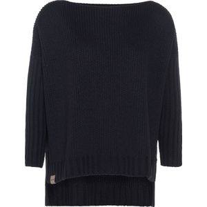 Knit Factory Kylie Gebreide Dames Trui - Trui dames winter - Pullover dames - lange mouw - Wintertrui - Damestrui - Boothals - Navy - Donkerblauw - 36/44