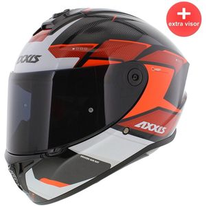 Axxis Draken S helm Sunray glans zwart wit rood - Maat M + extra (donker) vizier in de doos!