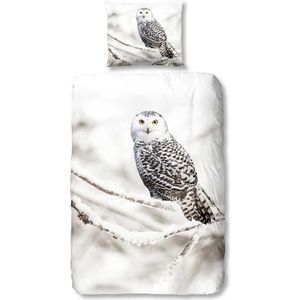 Good Morning Snowy Owl - Flanel - Dekbedovertrek - Eenpersoons - 140x200/220 cm - Wit