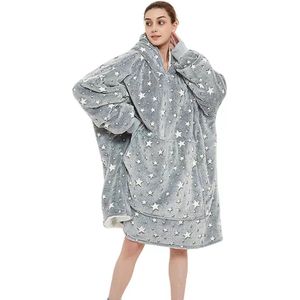Q-Living Hoodie Deken - Oversized Hoodie - Snuggle Hoodie - Fleece Deken Met Mouwen - 1450 gram - Grijs Sterren