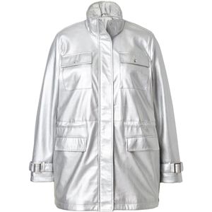 MIAMODA MIAMODA - Dames - Jack leerlook trekkoord in de taille - Zilver - Maat 42