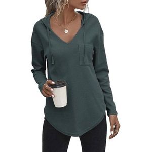 Dames Pullover Hoody met V-hals en Lange Mouwen - Casual Sweatshirt