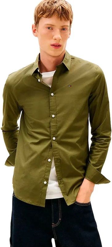 Tommy Jeans Original Stretch Slim Fit Overhemd Met Lange Mouwen Groen S Man