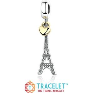 Bedel Eiffeltoren Parijs Frankrijk | Met gouden hartje | 925 Sterling Zilver