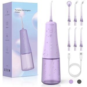 Draadloze Waterflosser – Oplaadbare Monddouche voor Tanden en Tandvlees met 6 Straaltips, IPX7 Waterdicht, 6 Modi, Ideaal voor Reizen en Thuisgebruik - PAARS