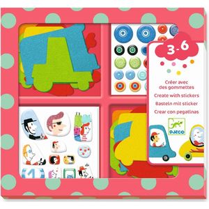 Djeco - Knutselset Creeëren met stickers - Auto's - 3-6j