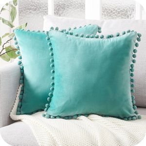 Fluwelen kussenslopen met pompons, effen, decoratief, hoofdkussen, zitkussen, voor de bank, slaapkamer, kantoor, auto