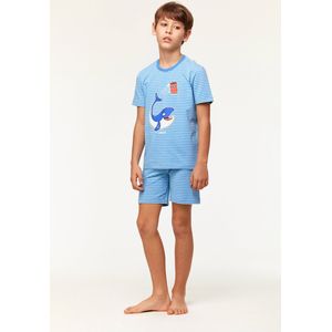 Woody pyjama jongens/heren - blauw gestreept - walvis - 231-1-PZA-Z/913 - maat 128