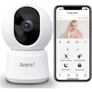 Arenti - Wifi Babyfoon - 5MP Camera voor binnen - Ultra HD Resolutie – Dual Band Wifi - Privacyfunctie - Nachtzicht - Bébé - Zonder SD Kaart Geleverd