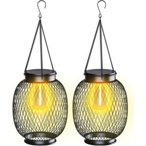 Buitenlantaarns op zonne-energie IP65 waterdicht warmwit tuinverlichting buitenlampen voor tuin Kerstmis feest balkon terras gazon - set van 2 lampionnen voor buiten