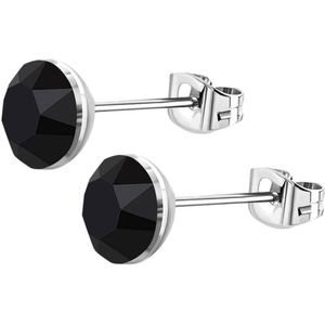 Aramat jewels - Kinder zweerknopjes zwart - kristal staal 4mm- Zilverkleurige Oorstekers met Zwart Kristal - 4mm - Dames, Pubers, en Heren - Hygiënisch Verzegeld-Cadeau-kleine oorbelletjes