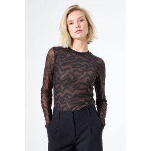 GARCIA - Dames Print T-shirt - Zwart - Lange Mouw