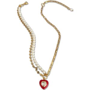 Zatthu Jewelry - N22FW569 - Juud zirkonia hart ketting rood met parels