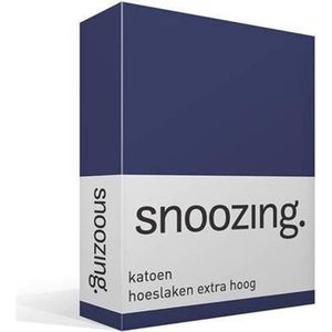 Snoozing - Katoen - Extra Hoog - Hoeslaken - Lits-jumeaux - 200x220 cm - Navy