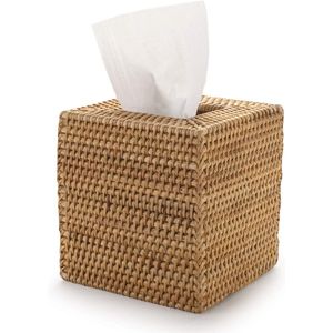 Rotan tissueboxhoes vierkant, handgeweven rieten tissuehouder, 5,5 x 5,5 x 5,7 inch, natuurlijk