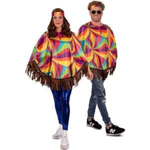 PartyXplosion - Hippie Kostuum - Psychedelische Hippie Poncho - Multicolor - One size - Carnavalskleding - Verkleedkleding