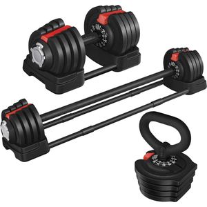 Verstelbare Halterset - 3-in-1 Dumbbell, Kettlebell en Lange Halters met 18 kg/24 kg/40 kg Gewichtsniveaus