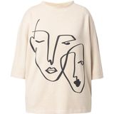 MIAMODA MIAMODA - Dames - Slip-over vrouwenmotief opstaande kraag 3/4-mouw - Off-white - Maat 42+