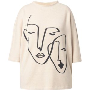MIAMODA MIAMODA - Dames - Slip-over vrouwenmotief opstaande kraag 3/4-mouw - Off-white - Maat 42+