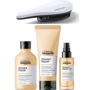 L'Oréal Professionnel - Absolut Repair Set - Shampoo + Conditioner + Olie + KG Ontwarborstel - Beschadigd Haar Pakket - Serie Expert Kit