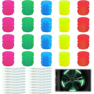 Allecto Plus - Set van 20 ventieldoppen met reflecterende stickers voor auto, fiets en motorfiets (meerkleurig) - Bescherming en zichtbaarheid op de weg