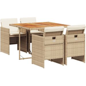 vidaXL 5-delige Tuinset met kussens poly rattan beige - Tuinset - Tuinsets - Loungeset - Tuintafel