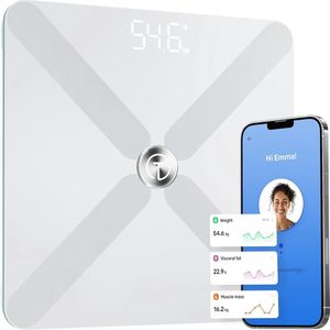 Slimme Weegschaal met App - Digitale Gezondheidsanalyse en Gewichtscontrole - 14 Indicatoren - Wit