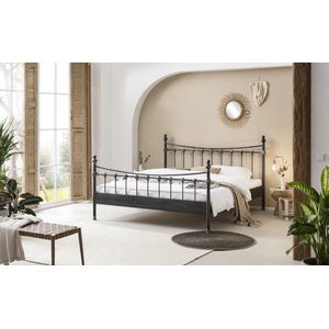 Bed Box Wonen - Camilla metalen bed - Zwart/Zilver - 180x220