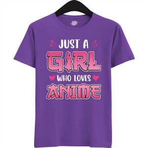 Just a girl who loves anime - Japans cadeau - Unisex t-shirt - grappig anime / manga hobby en verjaardag kado shirt - T-Shirt - Unisex - Dark Purple - Maat 3XL