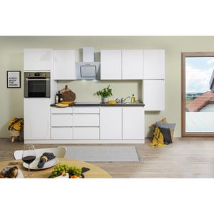 Goedkope keuken 320  cm - complete keuken met apparatuur Lorena  - Wit/Wit - soft close - keramische kookplaat  - afzuigkap - oven  - spoelbak